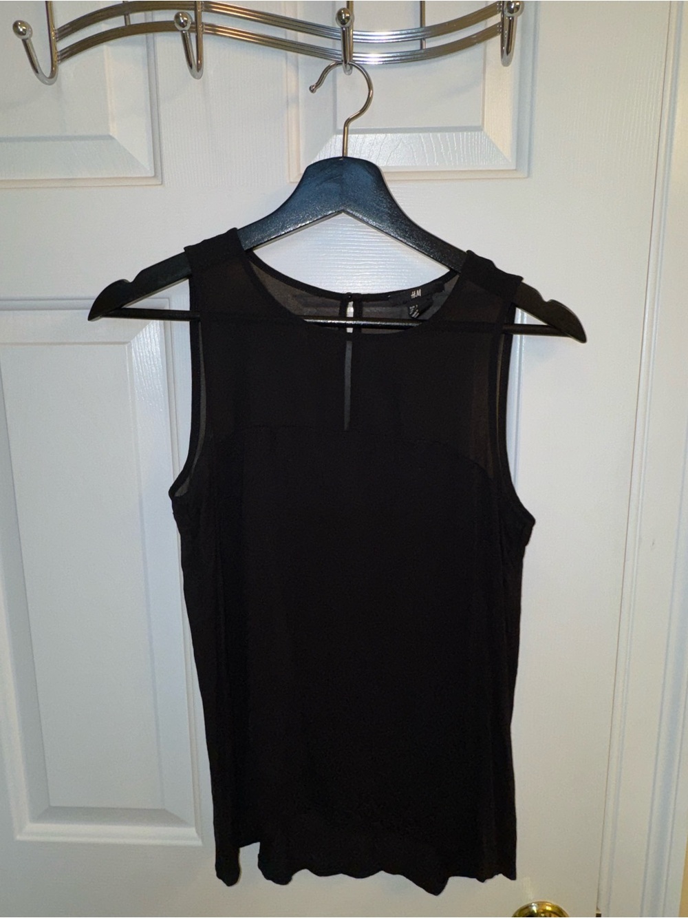H&M Black Sleeveless Sheer Yoke Camisole, Size Small